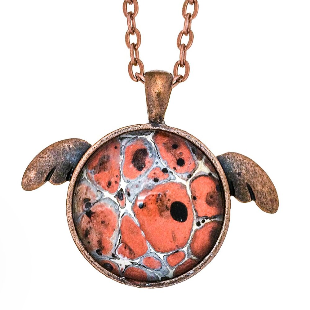 Copper Colored Turtle Pendant & Necklace Fluid Art